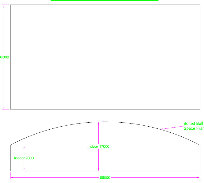 朝阳跨度65米，拱高8米网架